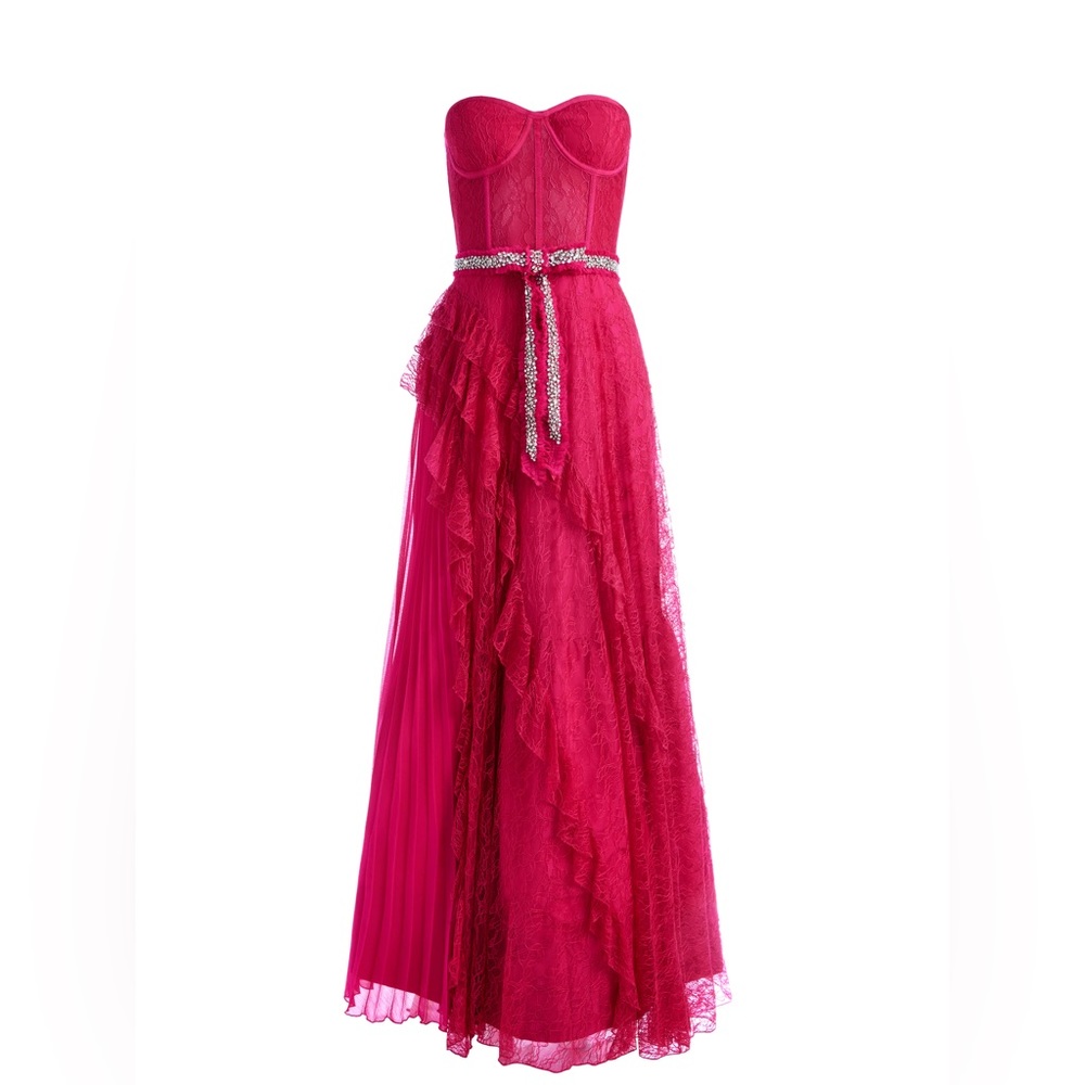 Alice + Olivia Bree Draped Lace Gown - Picture 4 of 14